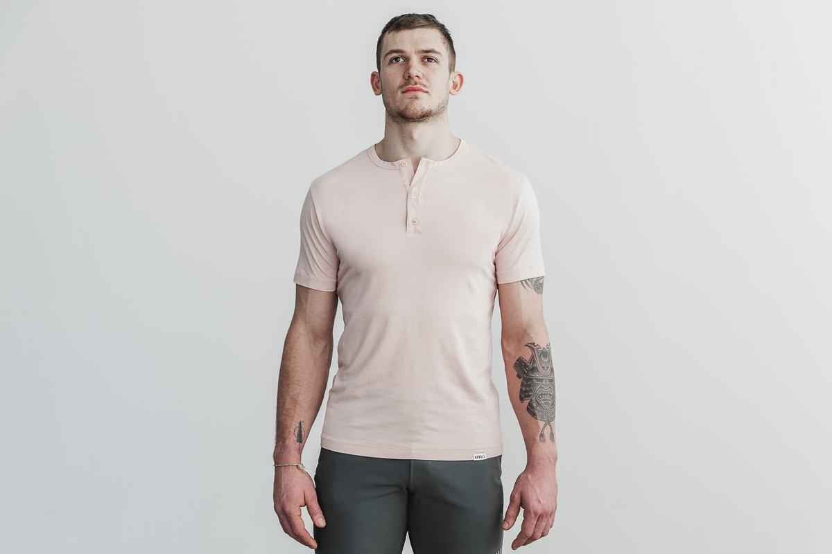 Nobull Lightweight Henley Men's T Shirts Rose | Australia (WR1453)